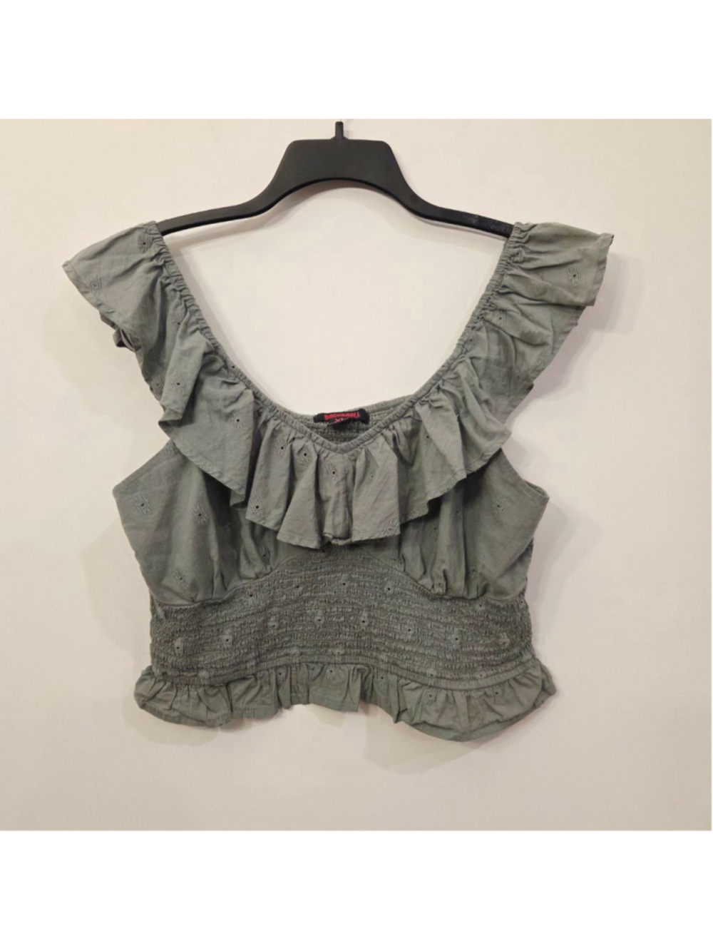 Rock & Roll cotton Green Ruffle smocked Crop Top size XL